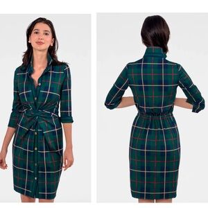 GRETCHEN SCOTT TWIST & SHOUT SCUBA DRESS NWT SIZE LARGE MIDDLETON PLAID GREEN